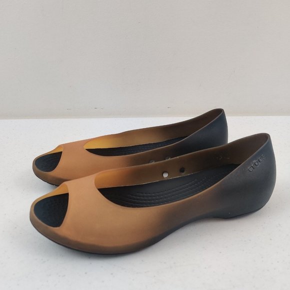 CROCS Women's Carlie Flat Size 6 Orange & Black Rubber Open Toe Slip On Shoe - Picture 3 of 8